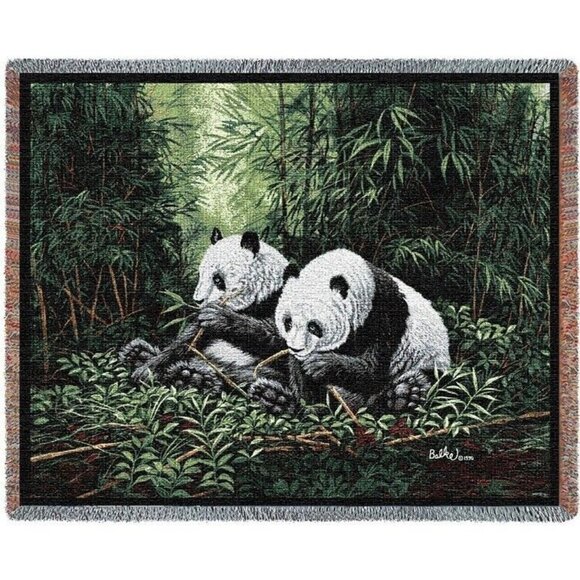 Unbranded Other - New Panda Bear Bears Heavy Cotton Afghan Throw Blanket Pandas Bamboo Tree Animal